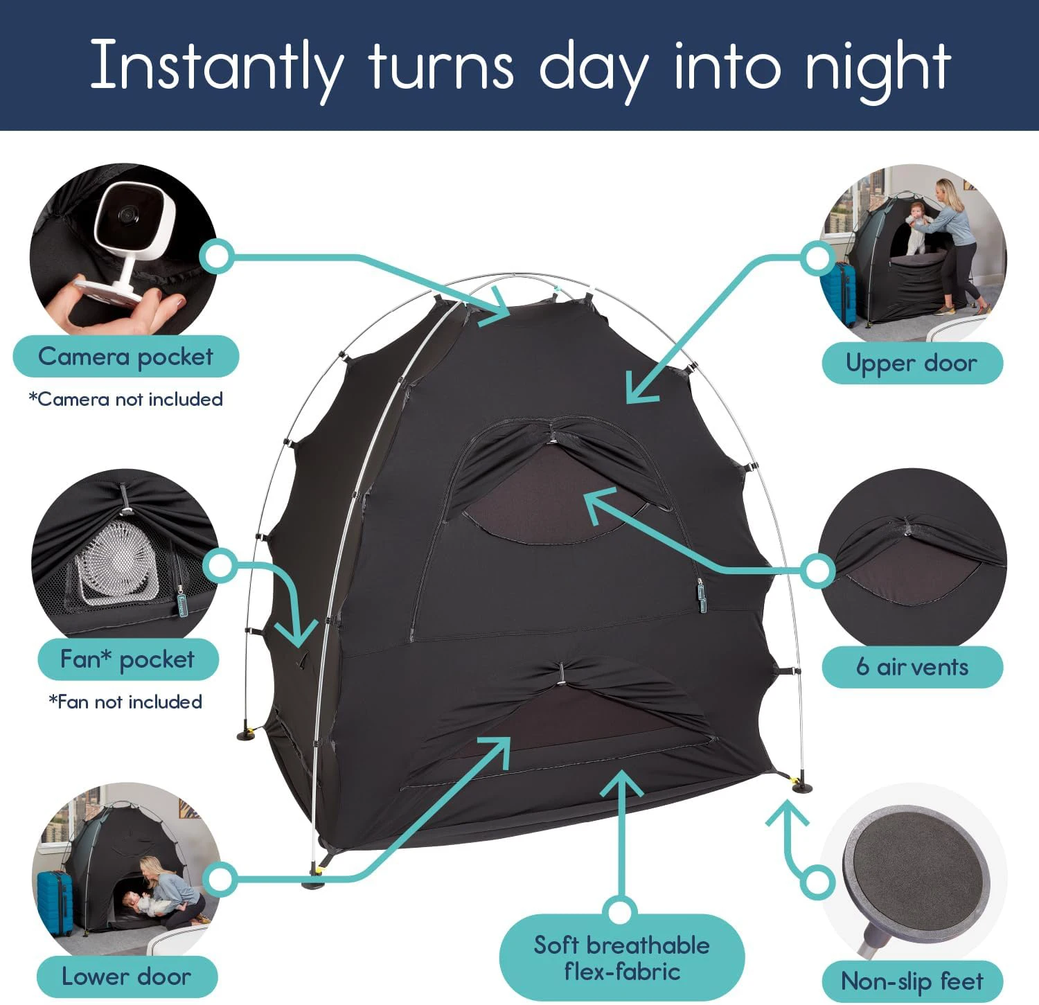 GodsWord Indoor Baby Blackout Sleep Tent Portable Travel Crib Blackout Canopy Baby Sleep Pod Slumber Tent Block Out 90% Light