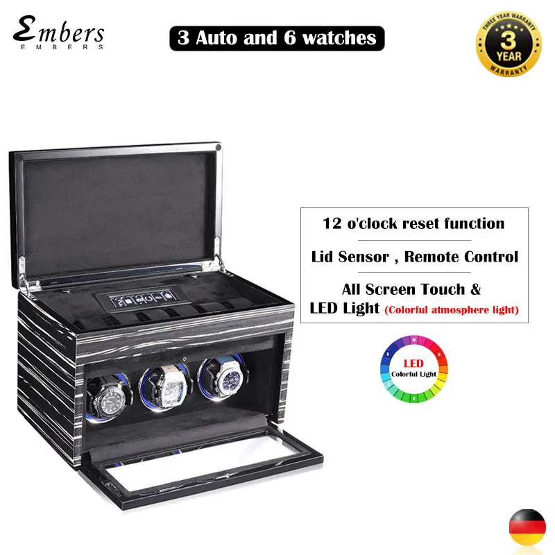 Embers Automatic Watch Winder 2 3 Slots Wooden Storage Box 4 6 8 Watches LCD Touch Mechanical Watches Screen Shaker