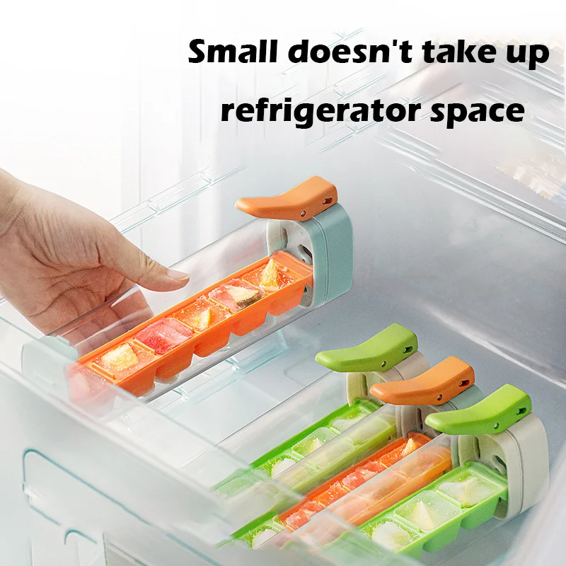 Creative Single Hand Press Ice Tray Home 6 Grids Small Ice Cube Mold Refrigerator Food Grade Silicone Ice Storage Box