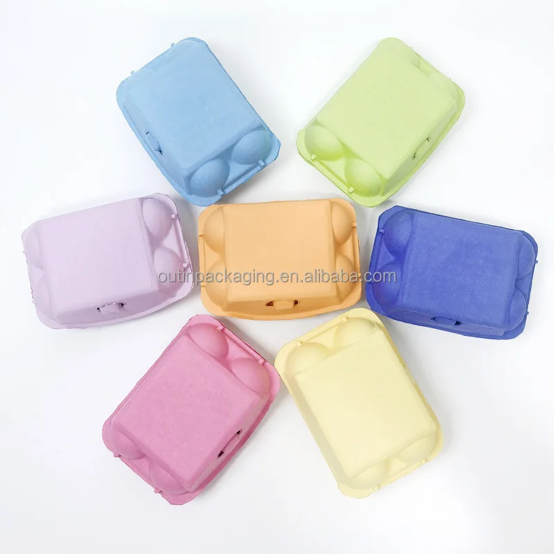 Recycled Custom Logo Paper Packaging Pulp 6 Empty Colorful Egg Boxes Tray Cartons Wholesale Egg Trays Packing Material Rectangle