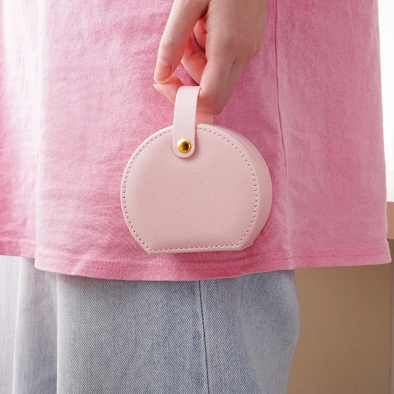 Hand jewelry bag Leather mini portable cute box Necklace Ring Earrings Stud jewelry storage box with handle