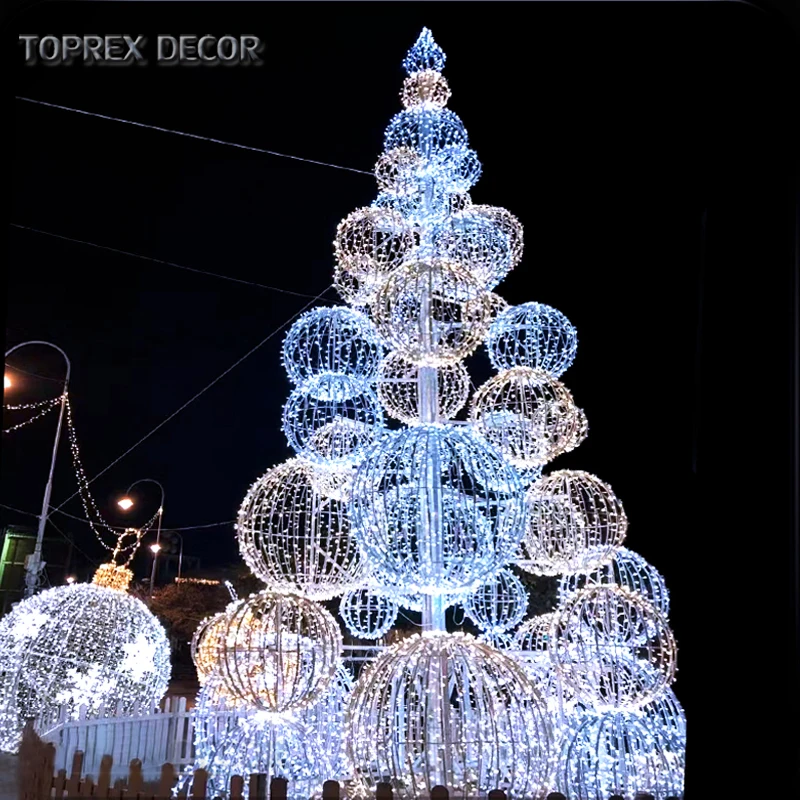 outdoor 10m iron frame wire led lighted party christmas ball bauble tree with fairy string light