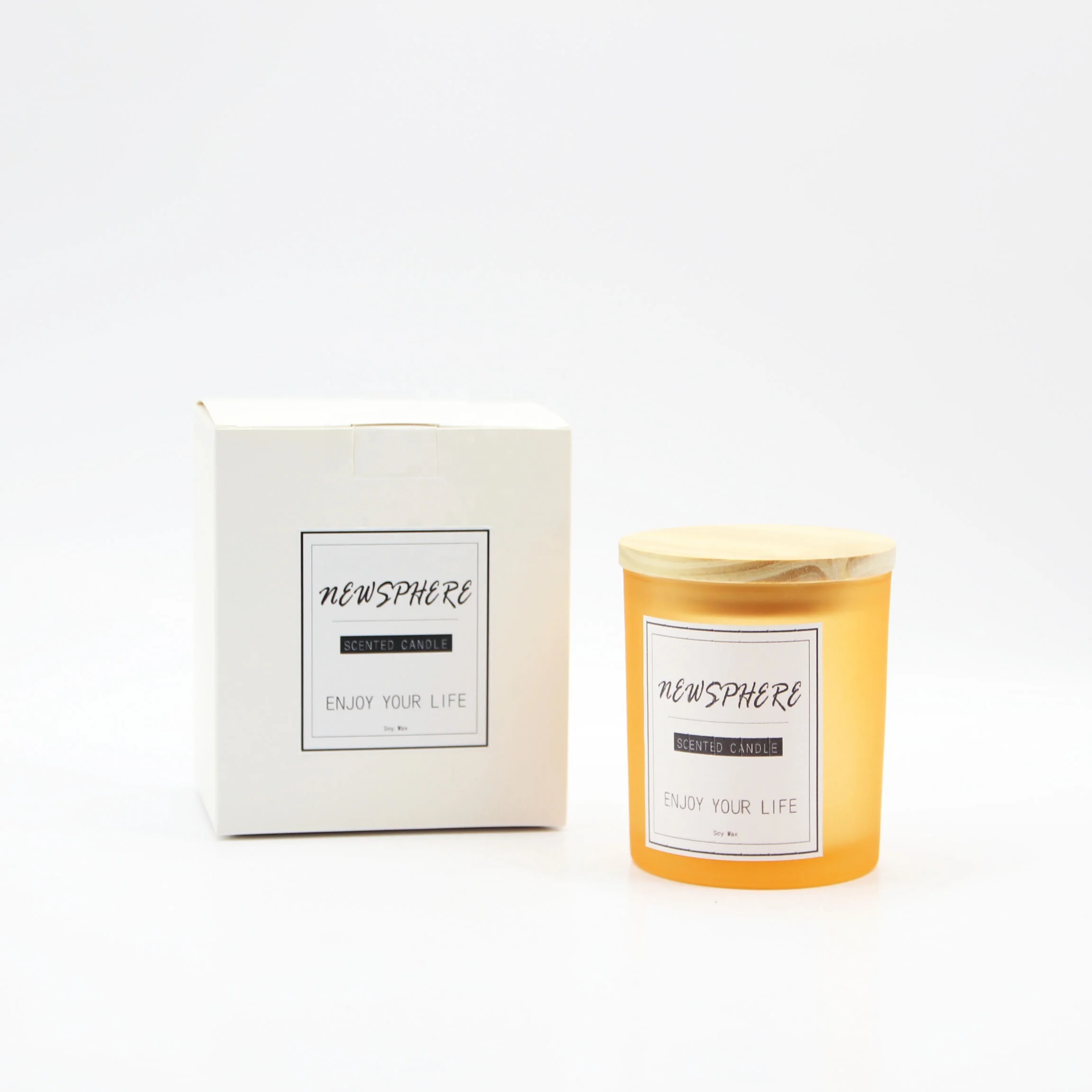 Wholesale Custom Customized Design Unique Solid Colored Frosted White 8 oz 8oz 300ml Empty Candle Jars with Wooden Lid and Box