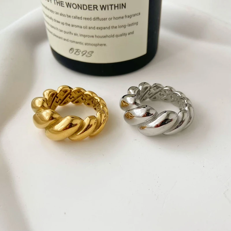 SUMMLY Vintage Personalized Dough Twists 18K Gold Plated Stainless Steel Rings Fashion Jewelry