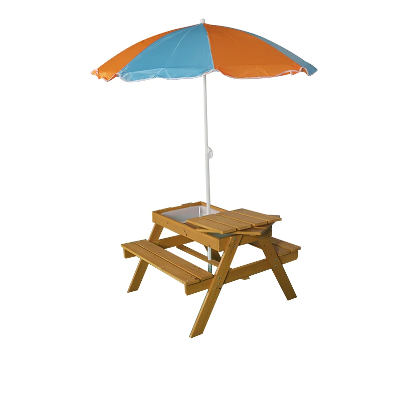 Customized Wholesale Detachable Solid Wooden Picnic Table Bench with Umbrella Hole