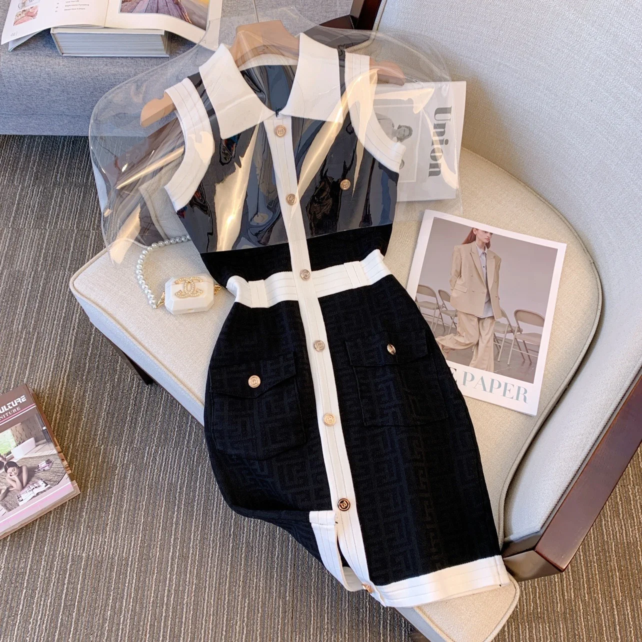 Fashion Style Black And White Women Mini Dress Jacquard Casual Summer Ladies Dress