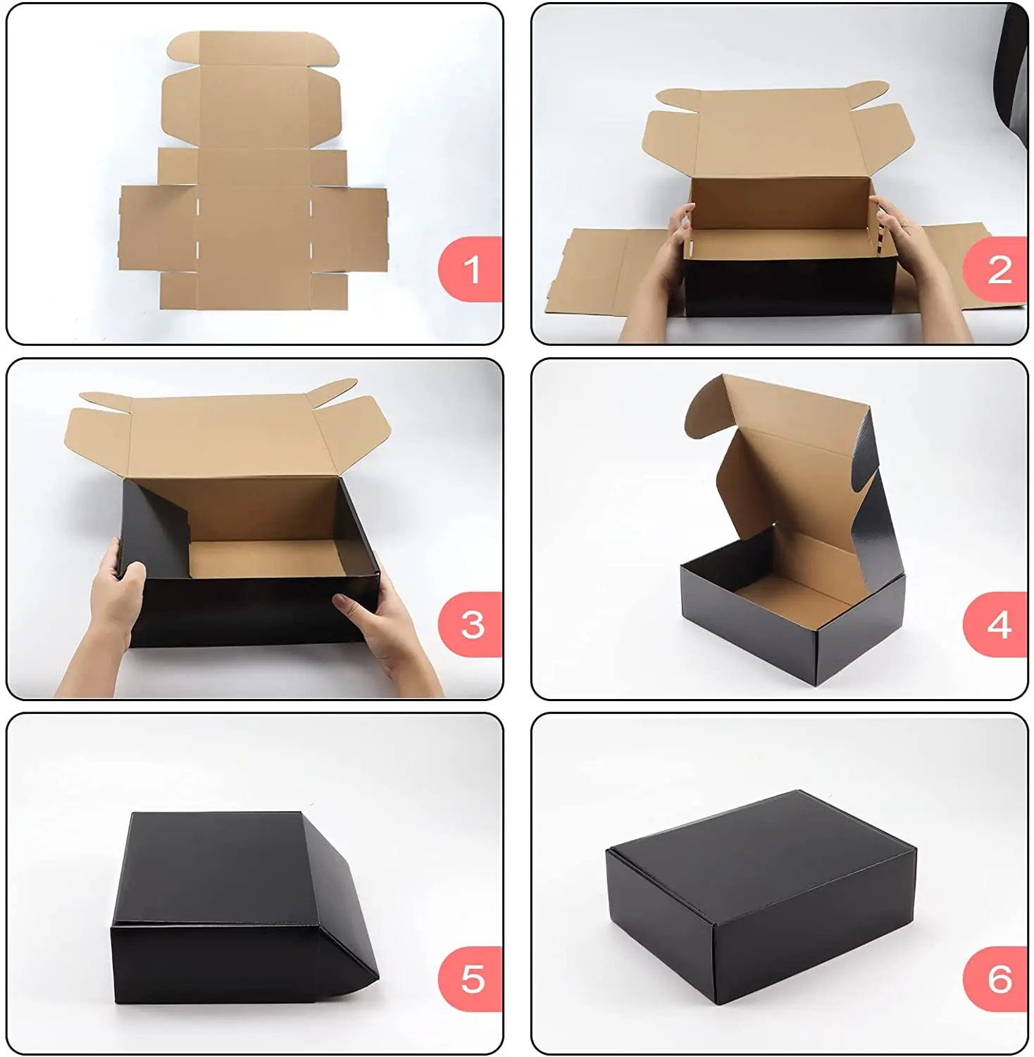 12x9x4 Corrugated Cardboard Black Folding Shipping Boxes for Packaging Small Business