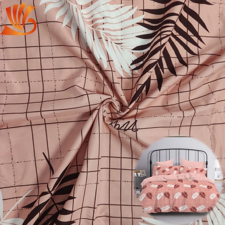 Leaves plaid bedding material microfiber woven 100% polyester fabric printing wholesale philippines