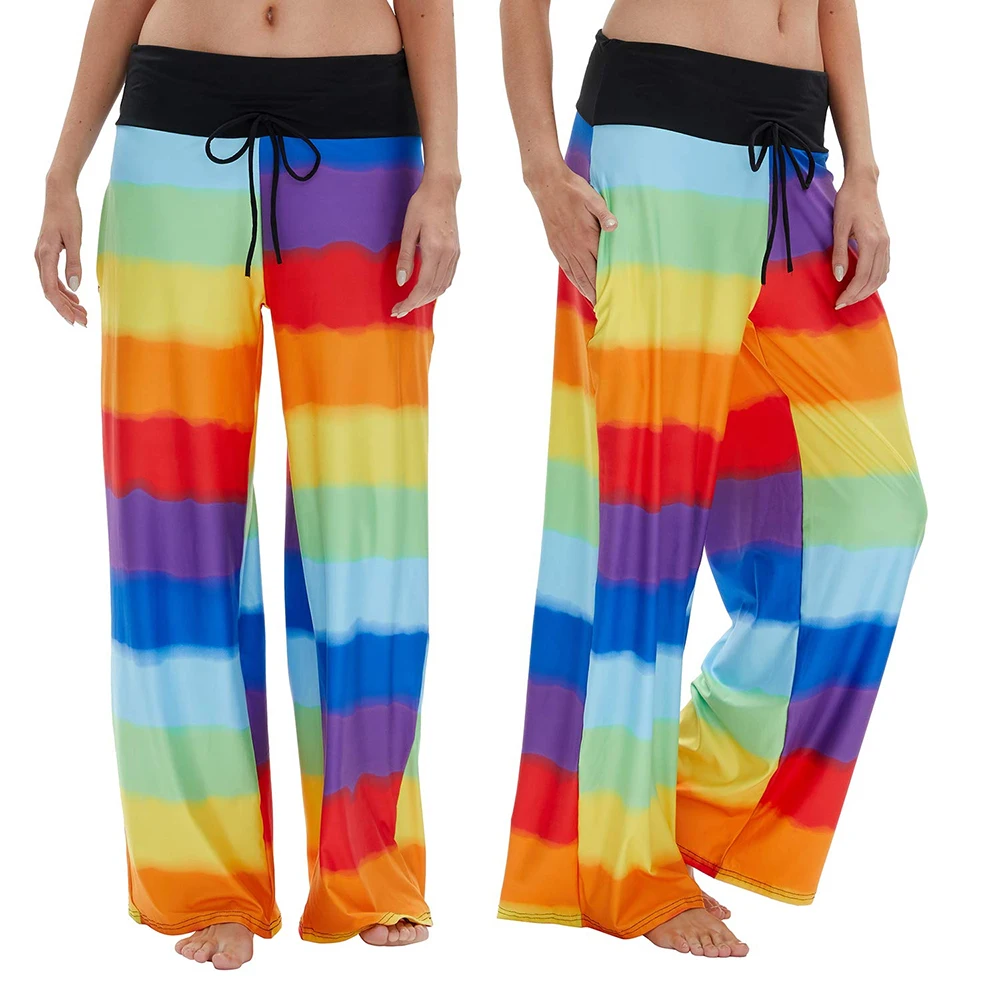 Whole ladies fashionable printed high waist PJs sweat palazzo pants women sleeping leggings pants