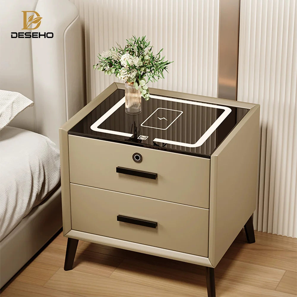 Smart Bedroom Furniture Metal Side Table Modern Led Night Light Bedside Table For Bedside Cabinet With Drawer