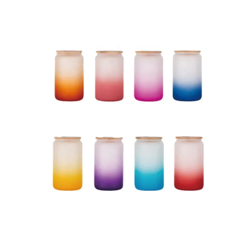 Hot Sub Glass 16oz 20oz Blank Sublimation Ombre Rough Glitter Sublimation Beer Glass Can Plastic Lid Cups Mugs With PP Lid