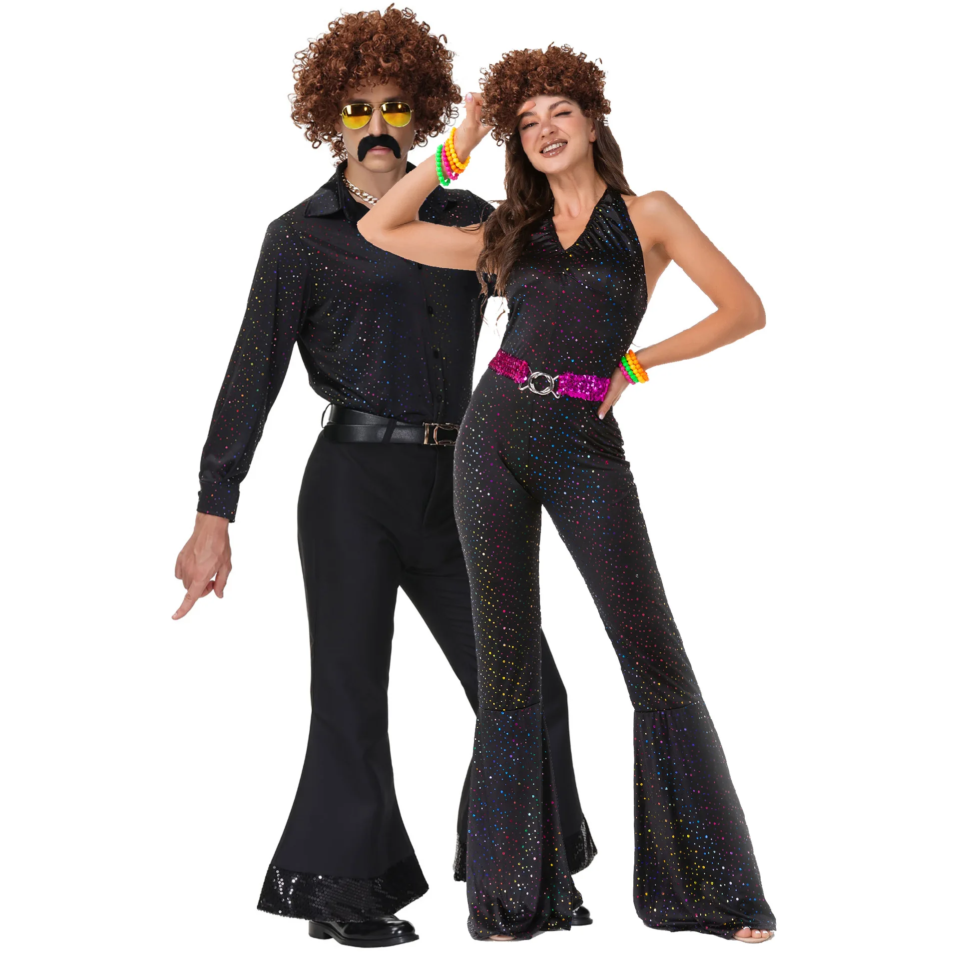 M-xl Music Festival Bar Singer Hippy Party Halloween Couple 80s Retro Disco Performance Costume
