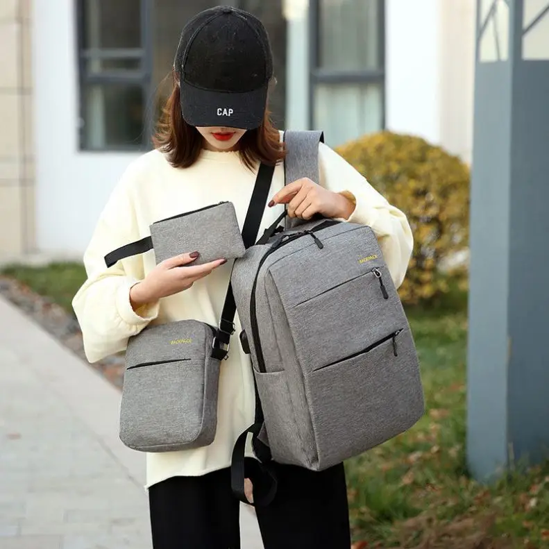 3Pcs/Set USB Charging Large Capacity Oxford Backpack 17-Inch Laptop Bags Unisex Business Travel Casual School Bag Rucksack