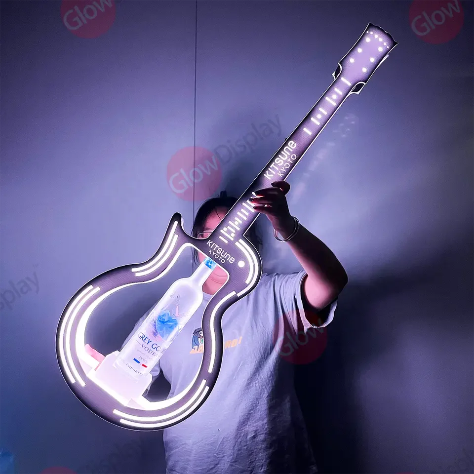 Логотип под заказ акриловая гитарная бутылка Презентер Glorifier VIP держатель для вина шампанского светодиодная презентатор бара ночной куб