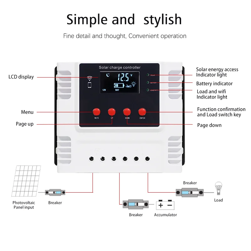 12V 24V/48V Automatic Battery Regulators Charger 10A 20A 30A 40A 50A 60A Dual USB PWM Solar Charge Controllers with WIFI APP