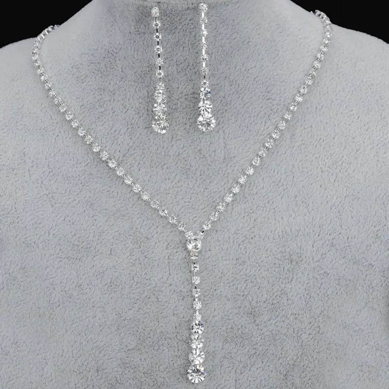 Bride Wedding Necklace Earrings Zircon Chain Diamond Platinum Plated Fashion Female Bridesmaid Jewelry Set