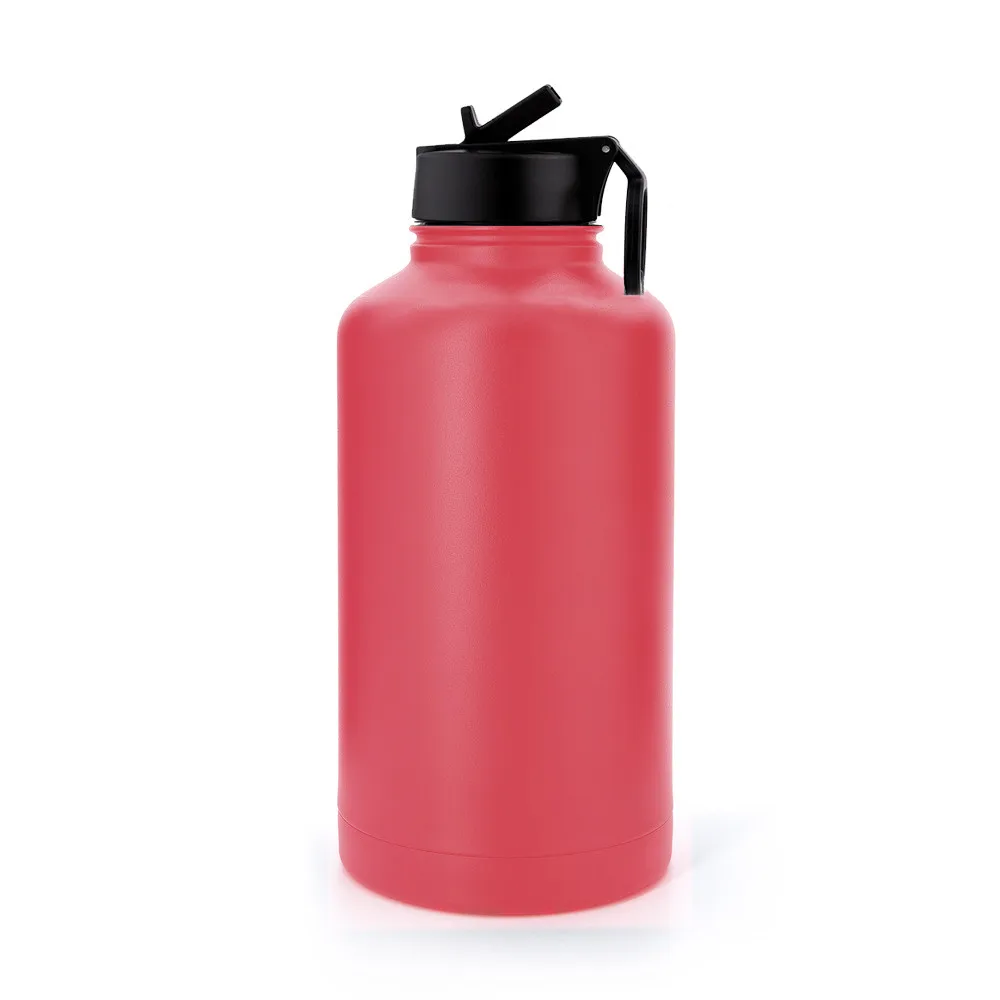 One Gallon Water Bottle 64oz Insulated Vacuum  Stainless Steel Large Flask Jug with  Handle Straw Spout Lids