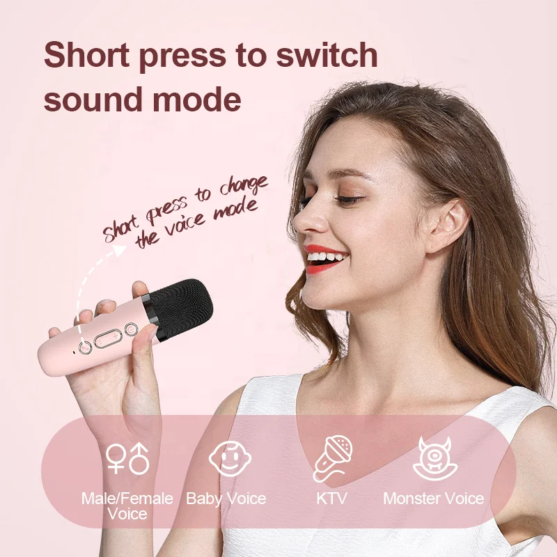 2023 New Mini Karaoke Machine with 2 Wireless Microphones Portable Speaker for Adults Kids Singing Support USB-C AUX TF
