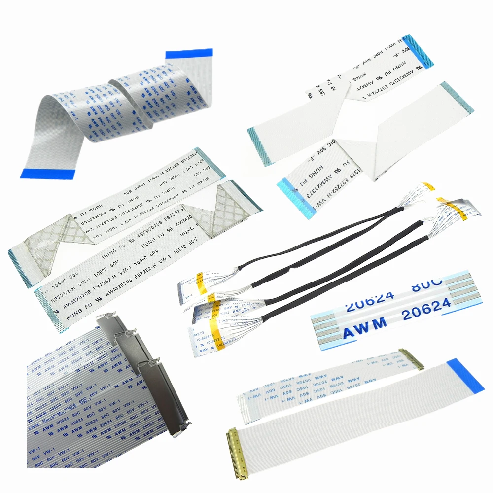 Customize Pin 0.5/1.0mm Pitch AWM 20624 80C 60V VW-1 Flexible Flat FFC Ribbon Cable