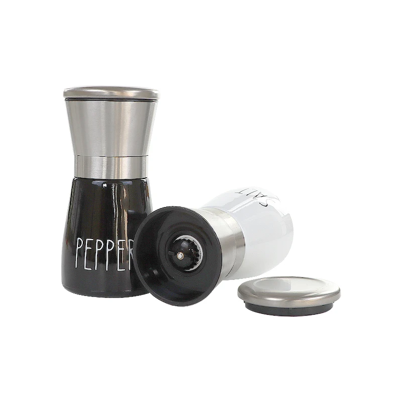 Wholesale Luxury 160ml Black White Salt and Pepper Grinder Set Seasoning Bottles