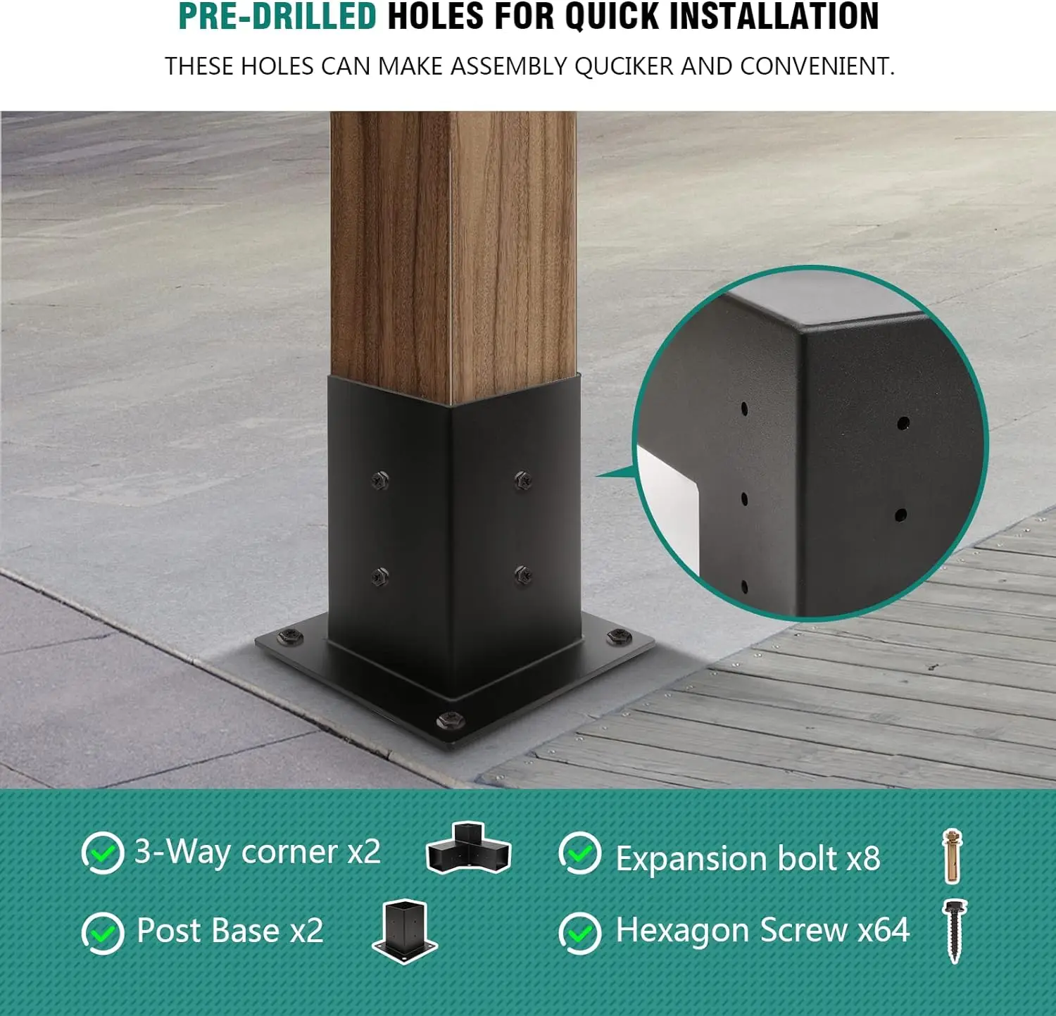 Log Cabin Outdoor Pergola Hardware Pergola Kit Brackets 3-Way Right Angle Corner DIY Post Base Wooden Beams For Gazebos