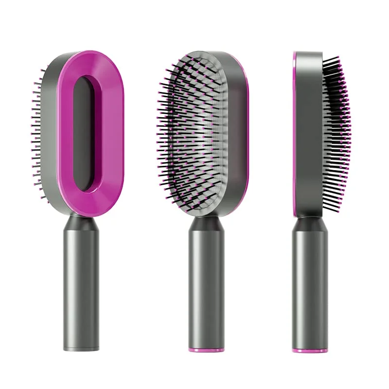 2022 Newest ABS+TPR Portable Hair Brush Scalp Massaging Caring Brush Vibration Massage Comb Self Cleaning Hair Brush for Women