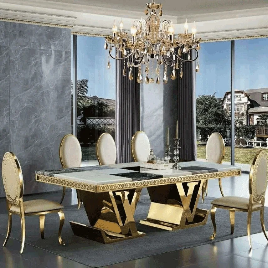 Современная мебель для столовой, кофейный столик с мраморным верхом, роскошные металлические ножки, обеденный стол
