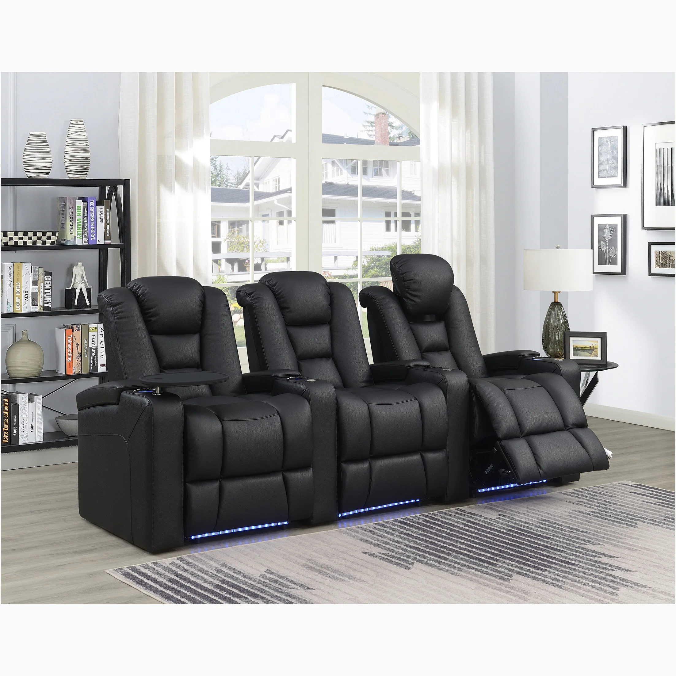 BOLALA Furniture Power Home Theater Recliner Sofa For Commercial Furniture With Cupholders And Storage Boxes