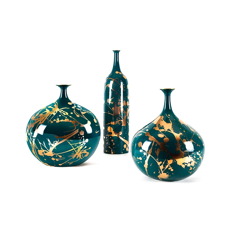 Luxury Chinese Hand paint Gold Ink Porcelain Ceramic Interior Decoration Vase