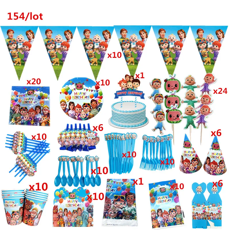 2020  cocomelon disposable tableware  theme birthday party decorations disposable plates cups straws tablecolth