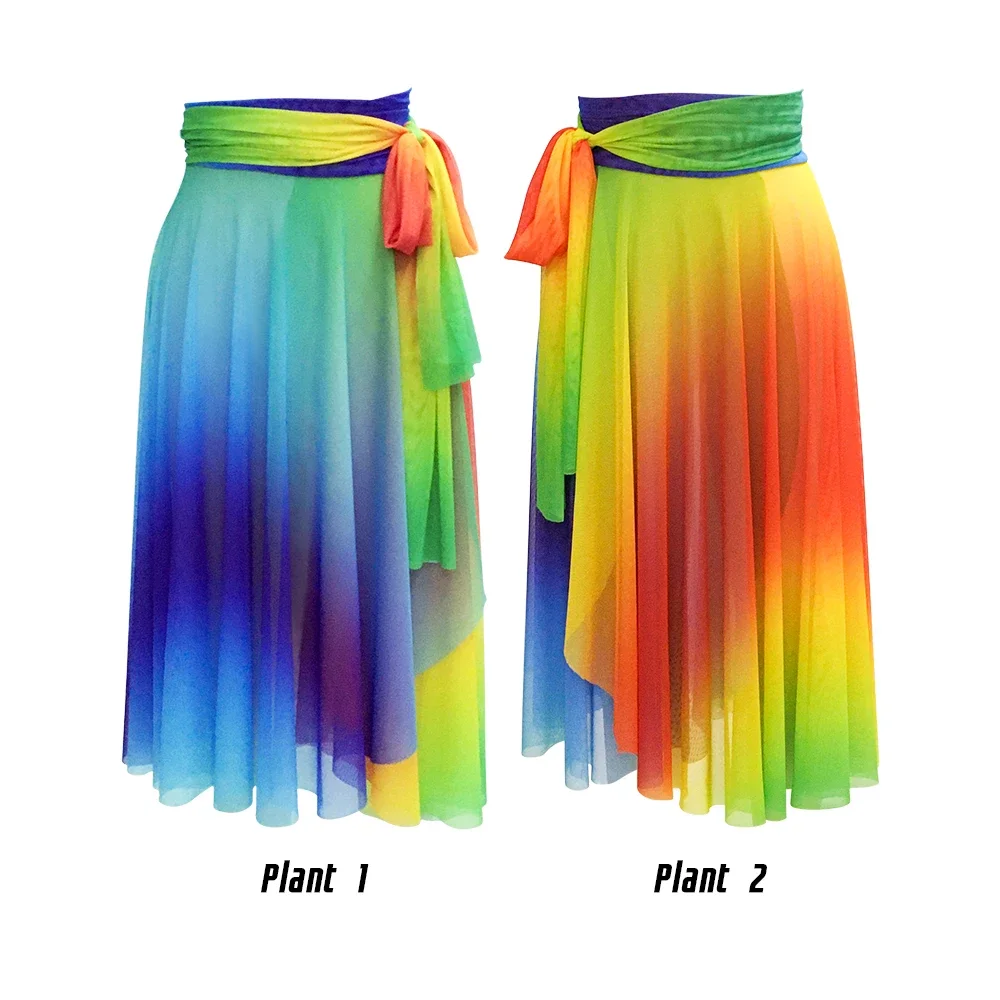 MiDee Rainbow Long Mesh Dress for Girl Women Gradient Lace Up Contemporary Lyrical Dance Wear Modern Ballet Dance Outfit