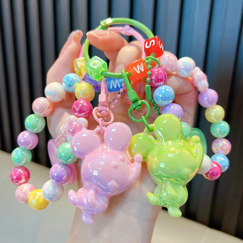 Trendy Cartoon Acrylic Cute Mouse Keychain Beaded Bracelet Female Pendant Keychain Creative Car Bag Keychain Mobile Phone Chain
