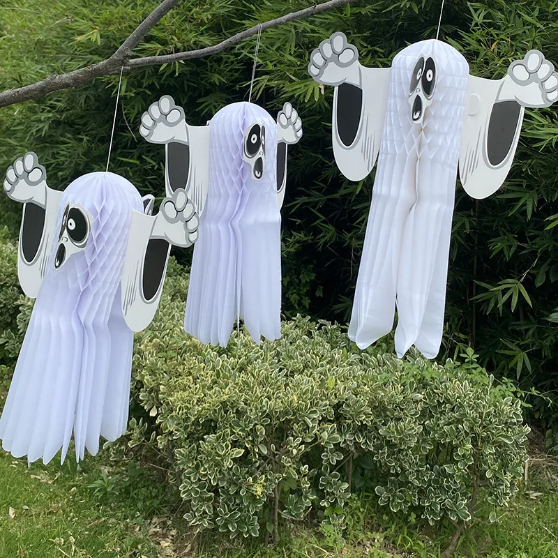 Wholesale new cross-border paper ghost Halloween floating ghost paper honeycomb pendant ghost festival decoration props
