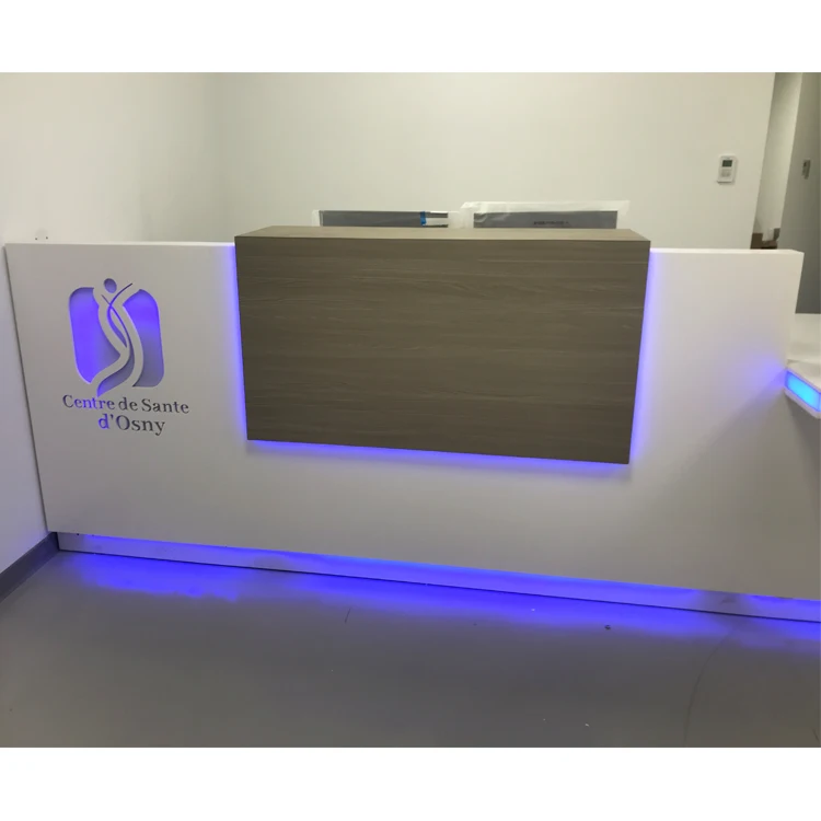 Simple Design Acrylic Led Logo Small Office Clinic Dentist Reception Area Counter Front Desk