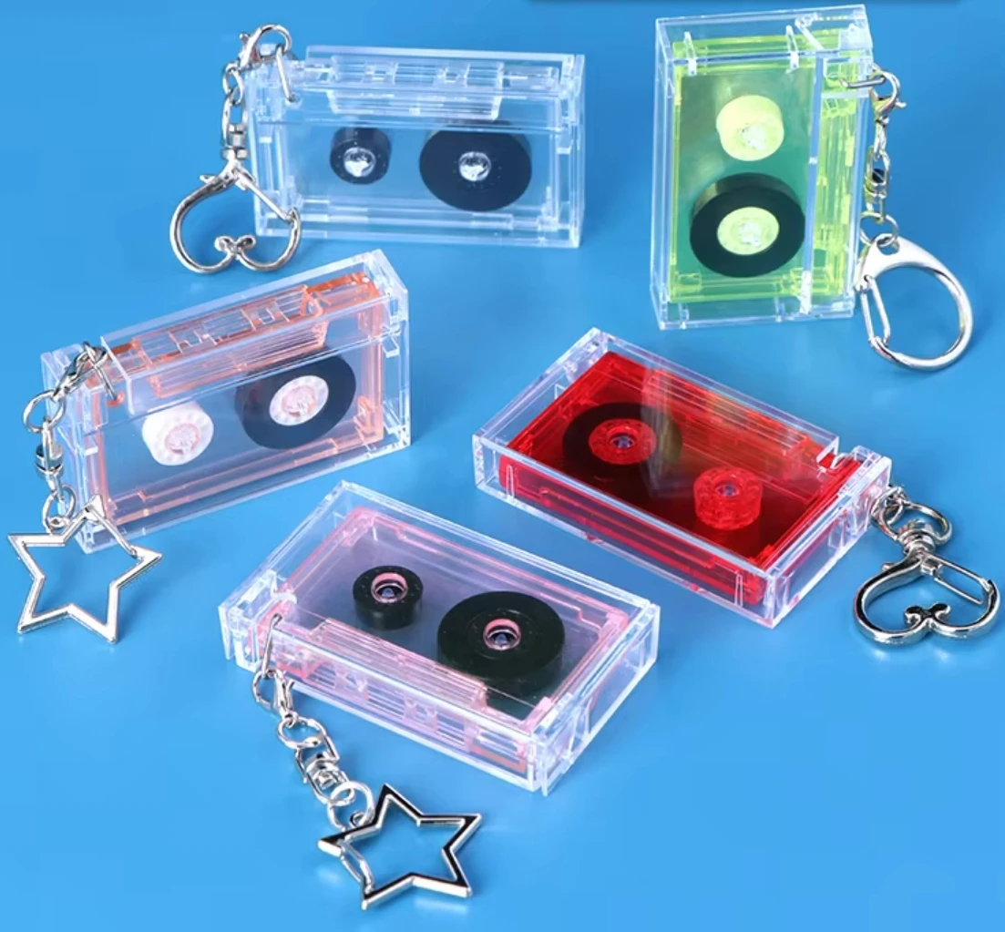 Promotional Customized Kpop Music Key Chain Keyring bulk logo empty miniature vinyl CD Album NFC Mini Cassette Tape Keychain