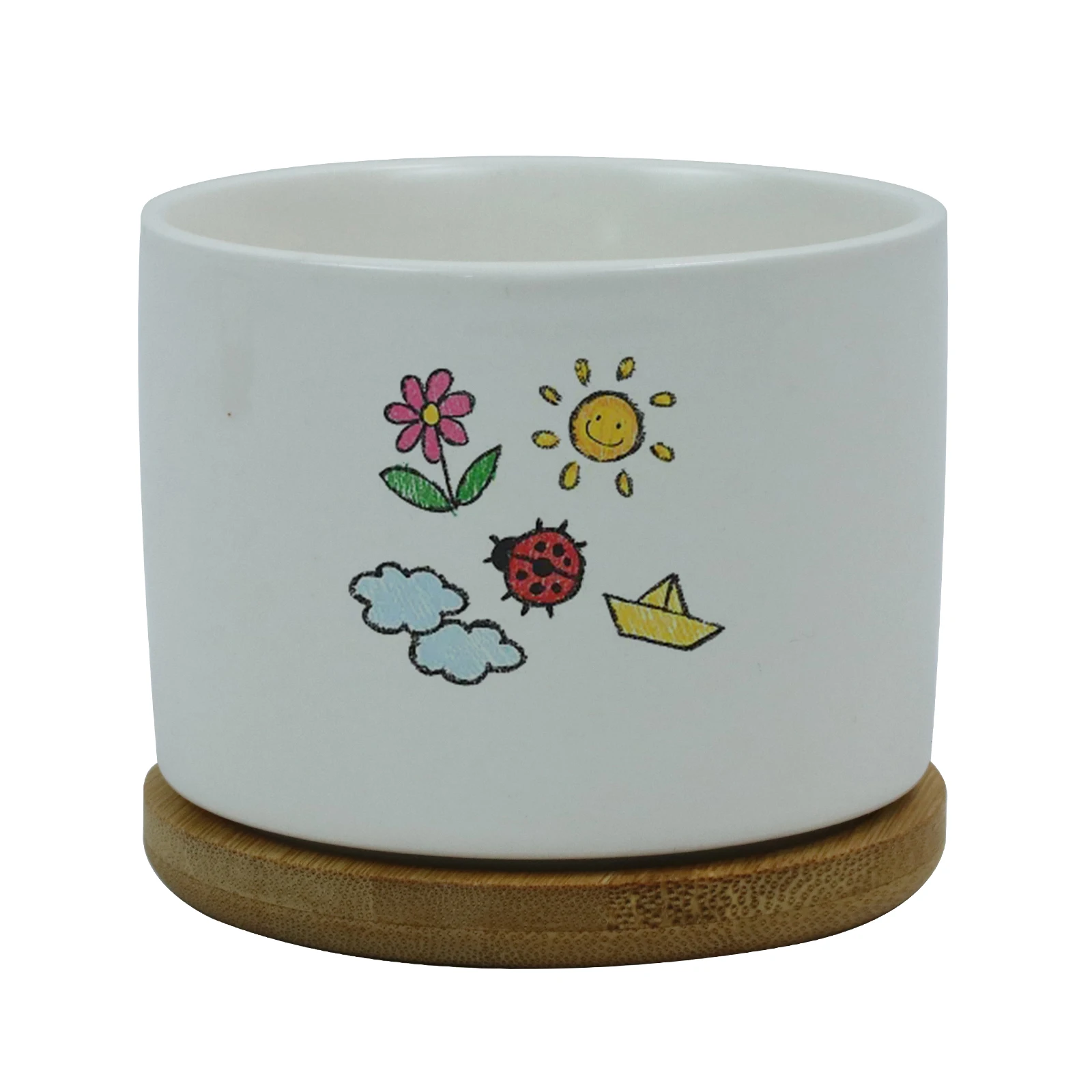 Maikesub Customizable Logo Sublimated Ceramic Flower Pot with Bamboo Basin Cushion New Square Design for Home Garden Nursery Use