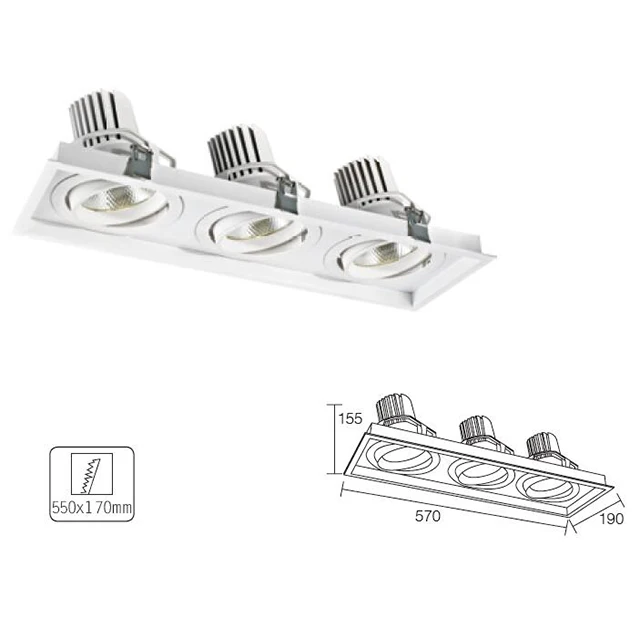 
High Quality Moving Head Led 3*30w Recessed Grille Light Housing led grille spot light 