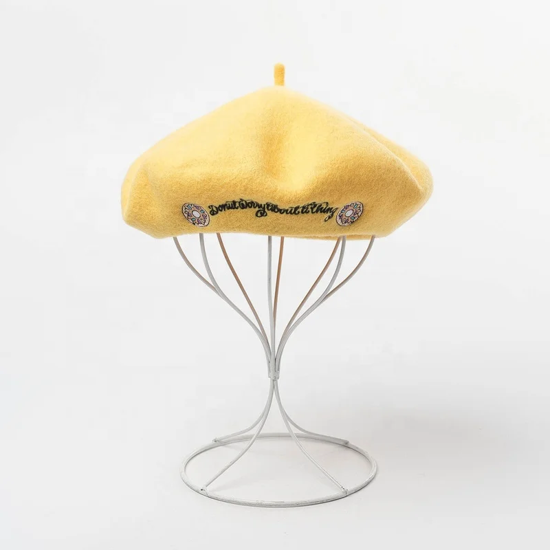 Custom Embroidery Logo Plain New Pattern Wool Beret Painter Hat Ladies Fashion Embroidered French Beret Hat For Women