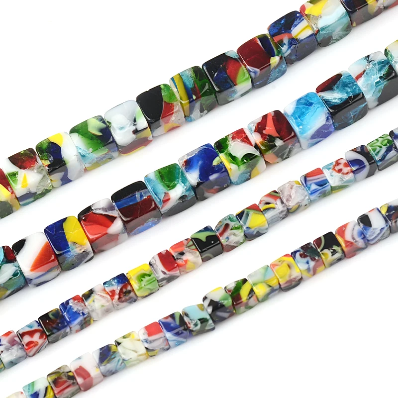 Wholesale 95pcs/lots Cube Sauqre Shape Mixed Flower Patterns 4mm Millefiori Glass Loose Beads for DIY Crafts Jewelry Making