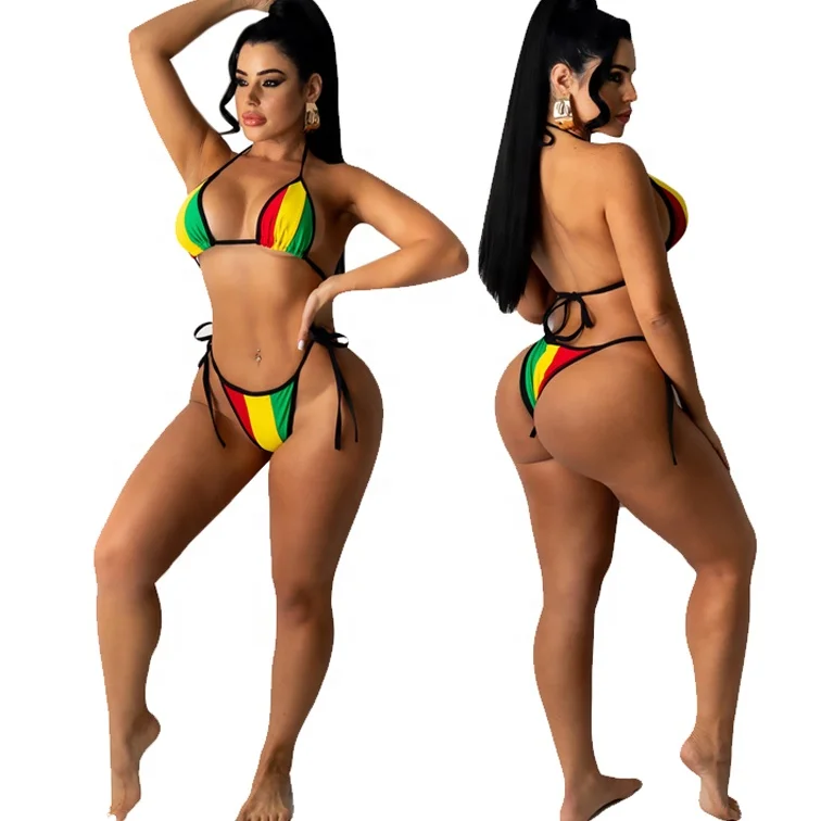 Wholesale Custom Beachwear African Print Swimwear Rasta Jamaica Swimsuit Bikini Swimwear Thong and Swimsuits For Women 2021