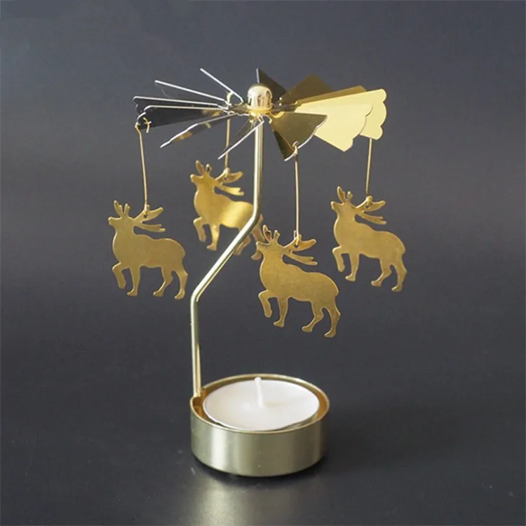 Wholesale Hot Selling Creative Metal Gold Tealight Rotary Fancy Carousel Candle Holder Cups For Christmas Home Decor Art Gifts