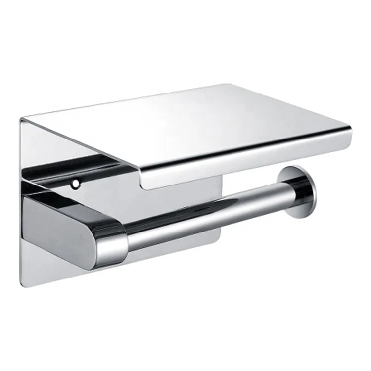 Modern Bathroom Accessories Elegant and Luxury 304 Stainless Steel Wall Mounted Toilet Paper Roll Holder with Phone Shelf