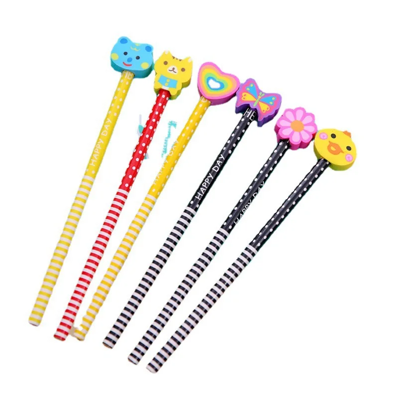 Cute Cartoon with Rubber Pencil Kindergarten Learning Supplies Primary School Exam HB Gift Reward Gift Pencil