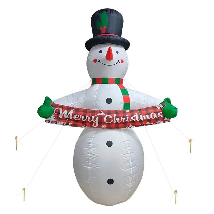 2.4M 1.8M Holiday Inflatable Christmas Snowman with Inflatable Penguin For Outdoor Christmas Lighted Ornaments