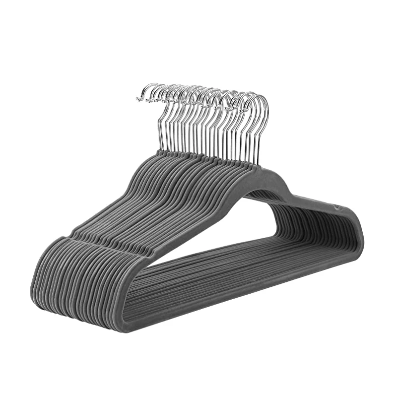 Small MOQ Space Saving Velvet Hanger 360 Degree Chrome Hook Ultra Thin Non Slip