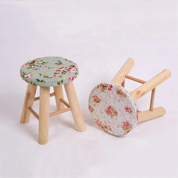 fashion small chair home simple cushion modern round sofa wooden ottoman stool with four-legged