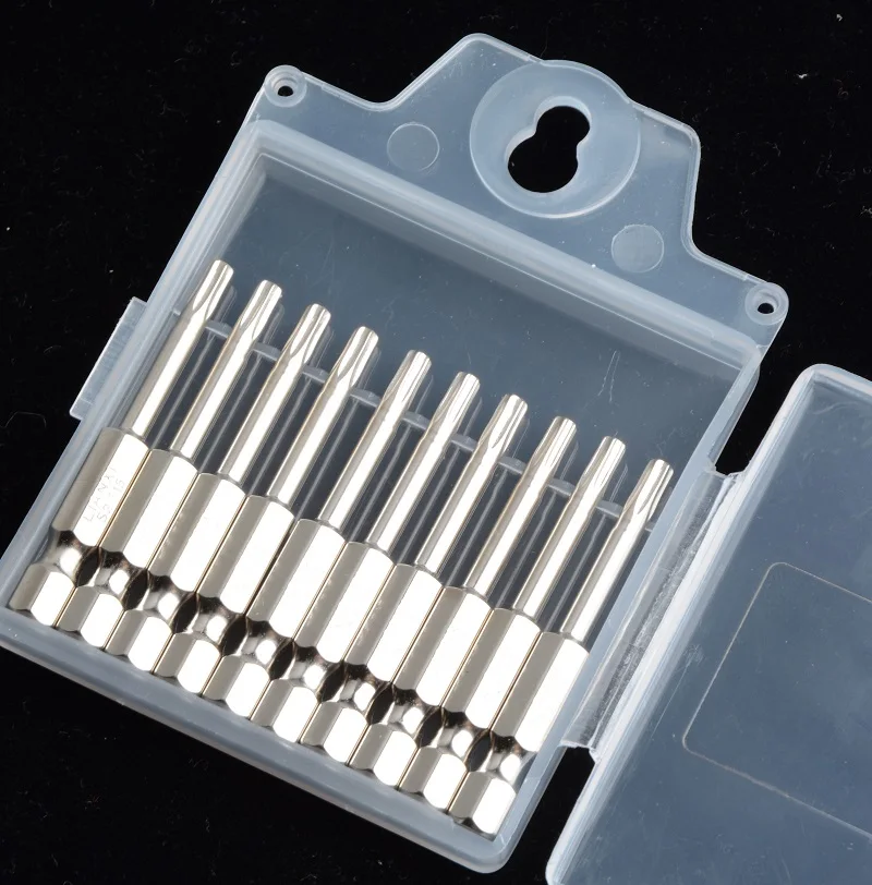 T15*50MM Silver 1/4inch shank torx screwdriver bit with magnetic 10PCS six-star torx screwdriver bits