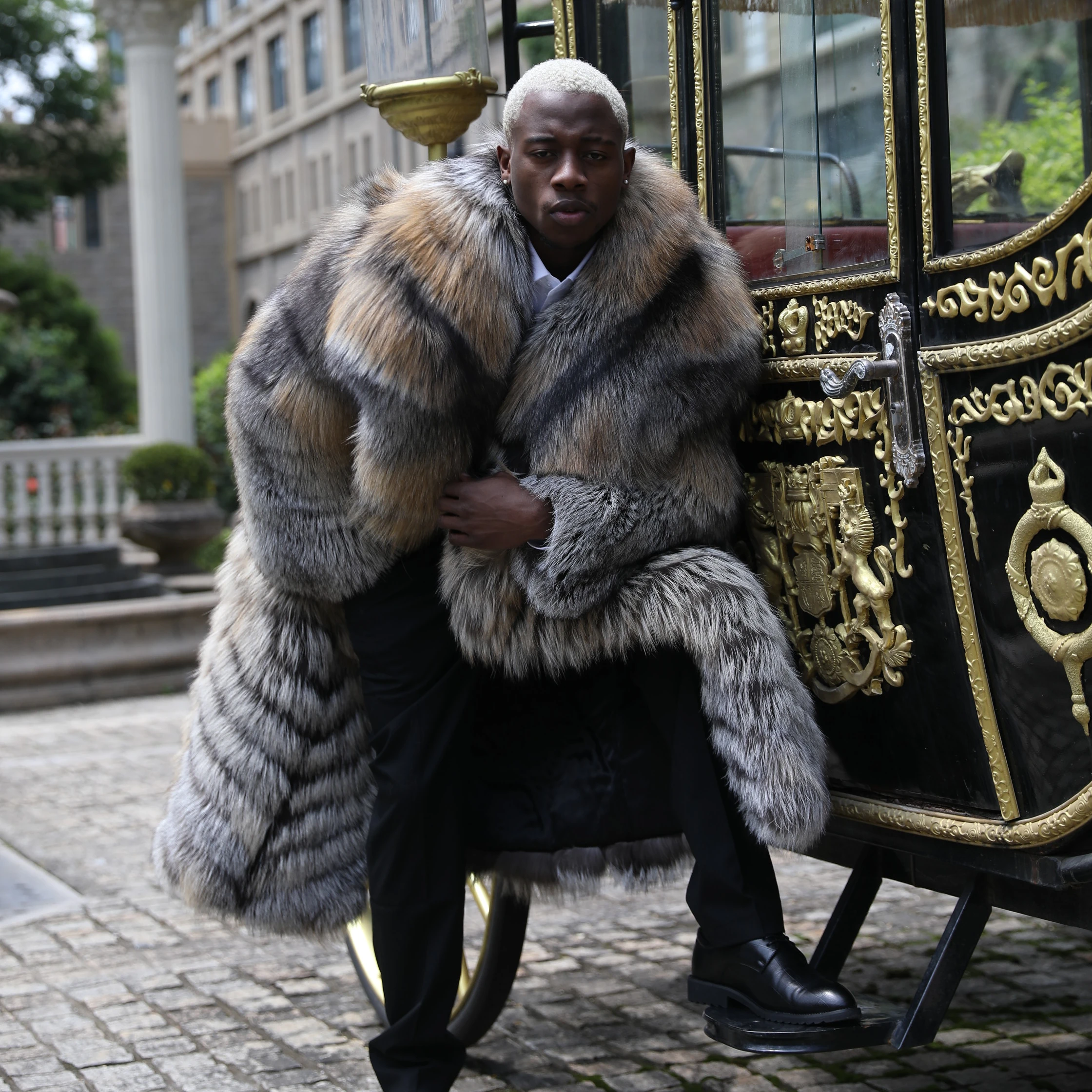 Janefur Winter Down Coat Thick Mid-Length Fox Fur Collar Luxury Fluffy Coat Men Plus Size Fur Coat