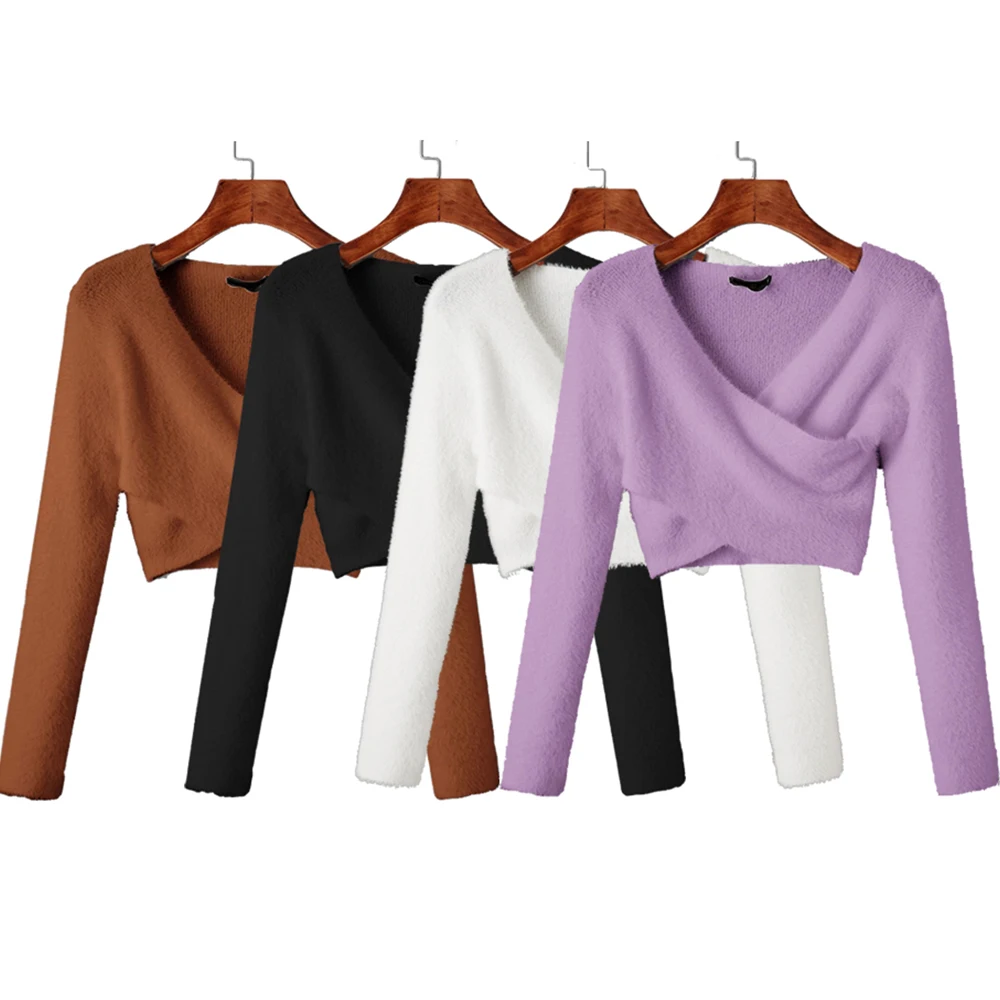 2021 Wholesale Custom OEM & ODM women sweater Long Sleeve knitwear  women clothes  Fluffy  Knitted sweater for women clothes