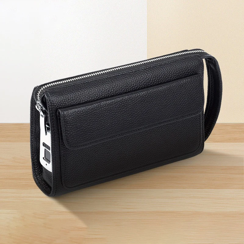Small Smart Fingerprint Lock Man Business Real Leather Classic Anti Theft Clutch Handbag Fingerprint Mens Bag Purses and Handbag